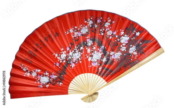 Obraz red Chinese fan on a white background