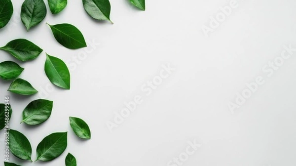Fototapeta Green Leaf Border on White Background: Nature's Simple Elegance