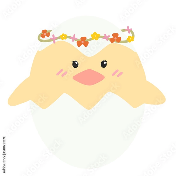Obraz Cute yellow chick with cracked easter egg.