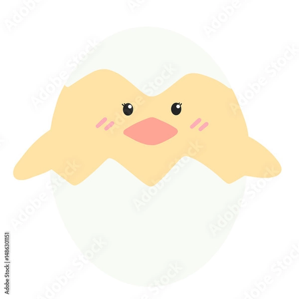 Obraz Cute yellow chick with cracked easter egg.