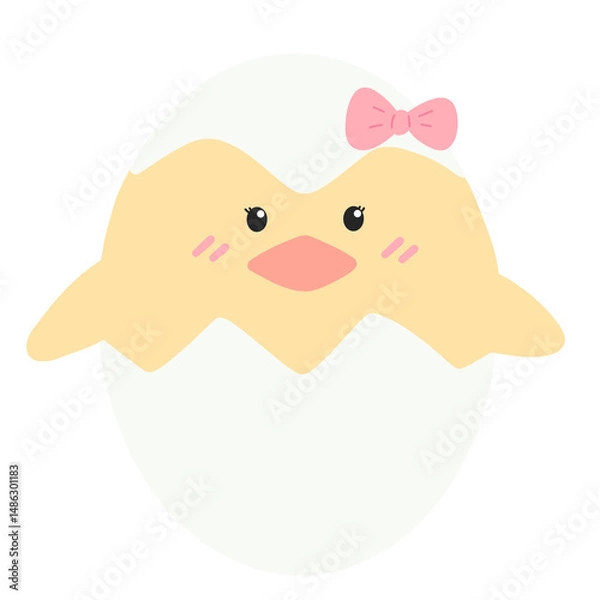 Obraz Cute yellow chick with cracked easter egg.