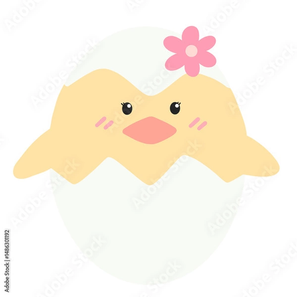 Obraz Cute yellow chick with cracked easter egg.