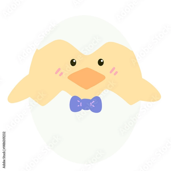 Obraz Cute yellow chick with cracked easter egg.