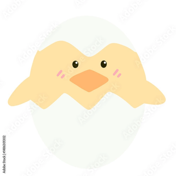 Obraz Cute yellow chick with cracked easter egg.