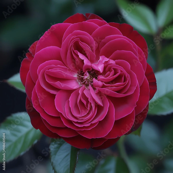 Fototapeta Deep red rose in full bloom with velvety petals and intricate folds, isolated against a matte black background in a realistic botanical photograph

