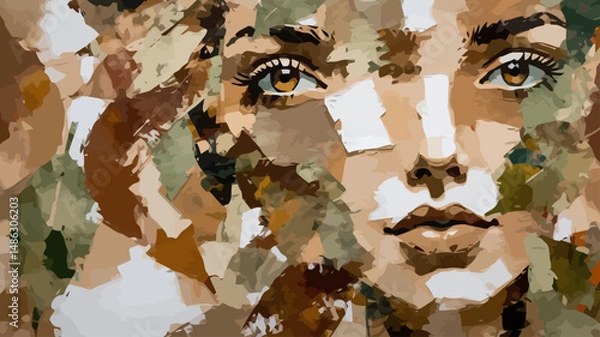 Fototapeta Abstract Portrait of a Woman Made with Leaf Collage - Unique Artistic Expression - Detailed Facial Features in Botanical Art - Creative Nature Inspired Artwork