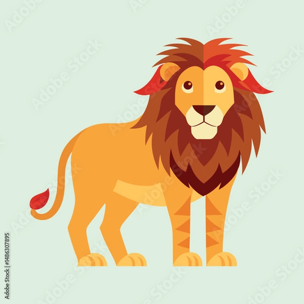 Obraz Geometric Style Illustration of a Lion Standing Tall with a Calm Expression