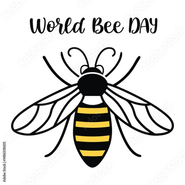 Fototapeta World Bee Day text lettering, Hand drawn vector art, typography silhouette vector art illustration