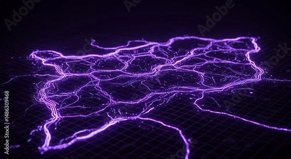 Obraz Illuminated neural network concept visualization in vibrant violet hue on dark grid
