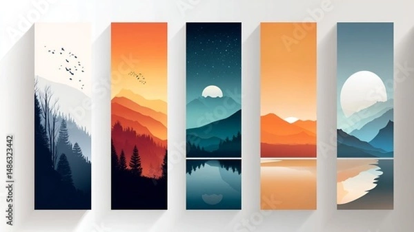Obraz abstract mountain landscape banner set in vertical format
