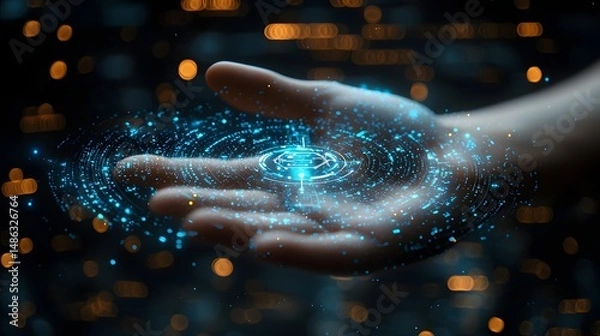 Fototapeta Futuristic AI powered lending service scanning a business plan for automatic loan approval