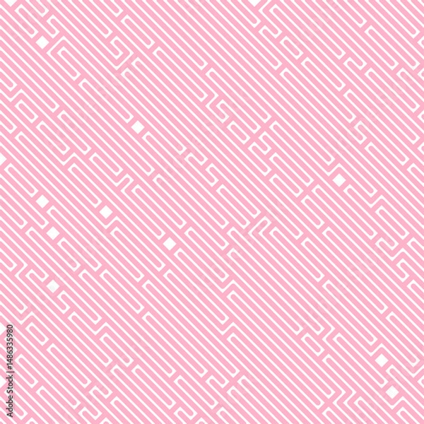 Fototapeta Abstract pink patterned background featuring intricate, flowing white line designs arranged diagonally.