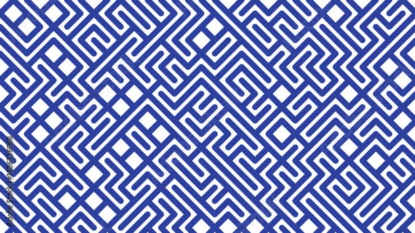 Obraz  blue and white geometric pattern on a white background. The pattern is intricate and detailed, with a variety of shapes and lines that create a unique and eye-catching design