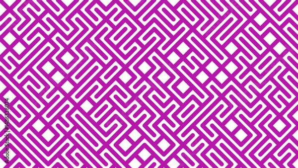 Obraz a purple and white geometric pattern on a white background. The pattern is intricate and detailed, with a variety of shapes and lines that create a unique and eye-catching design