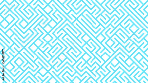 Fototapeta Seamless turquoise geometric pattern with interconnected lines and intricate pathways on white background — clean, modern design ideal for textiles, digital art or minimalist branding visuals