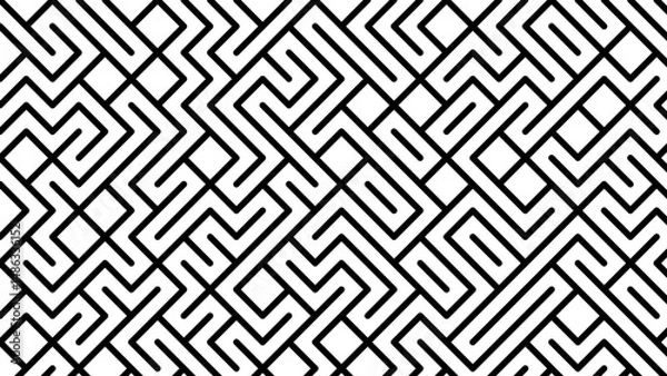 Obraz Intricate maze-like pattern of interwoven black lines on white background — dynamic, minimalist design with a sense of movement, ideal for abstract, branding or editorial visuals