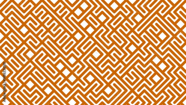 Fototapeta Complex geometric design with interwoven orange lines and shapes on white. A bold, contemporary pattern with mathematical precision and warm energy