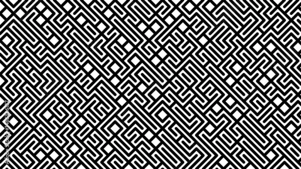 Obraz Black and white geometric pattern with interlocking zigzag and diamond shapes, creating a dimensional, maze-like design — minimalist and modern, ideal for backgrounds, textures, or abstract visuals