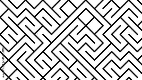 Fototapeta Modern monochrome geometric pattern with interlocking zigzag lines forming symmetrical diamond shapes. A clean, dimensional repeat design with optical depth