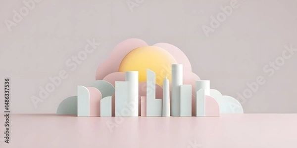 Fototapeta A vibrant sunrise cresting over an abstract skyline, symbolizing new opportunities and fresh beginnings.