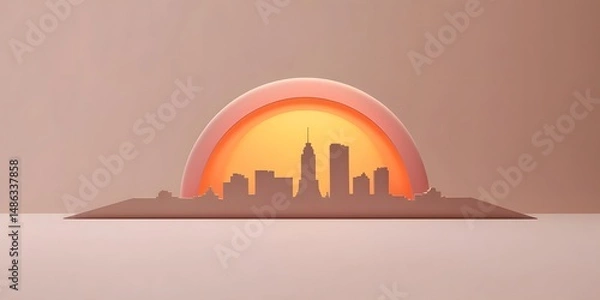 Fototapeta A vibrant sunrise cresting over an abstract skyline, symbolizing new opportunities and fresh beginnings.6