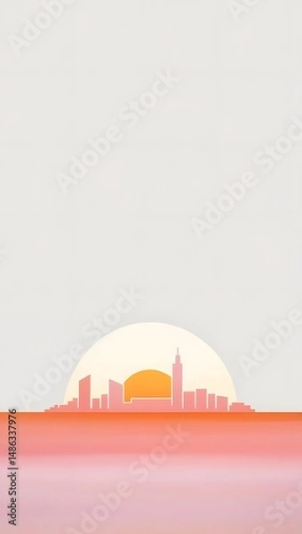 Fototapeta A vibrant sunrise cresting over an abstract skyline, symbolizing new opportunities and fresh beginnings.12