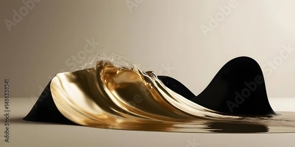 Fototapeta A wave of liquid gold crashing over darkened shapes, reflecting resilience and pushing past failure.5
