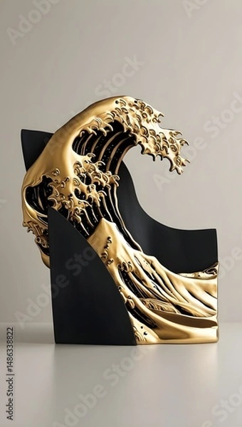 Fototapeta A wave of liquid gold crashing over darkened shapes, reflecting resilience and pushing past failure.15