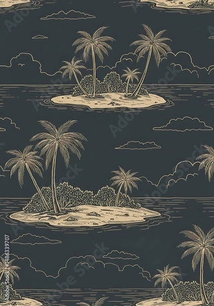 Obraz Midnight Isles: A Tropical Sketch AI Generated