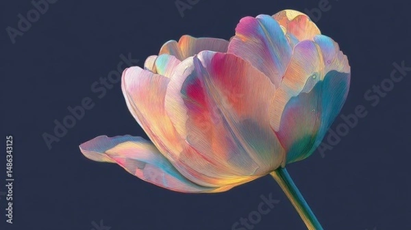Fototapeta A tulip illustration with imaginative fantasy tones blending neon, pastel, and metallic effects