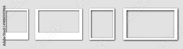Fototapeta Realistic polaroid photo template. Empty photo frame mock up with shadow. Vintage card. Vector illustration on transparent background