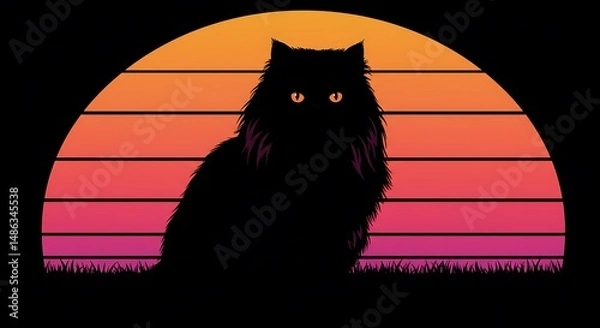 Obraz Sunset Silhouette: Feline Majesty AI Generated