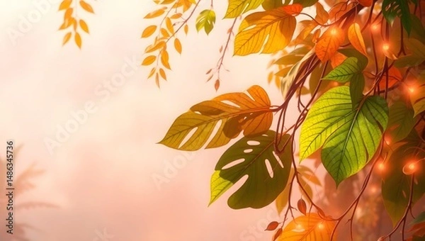 Obraz Enchanted Autumn Leaves A Dreamlike Tapestry of Golden Hues and Glowing Lights