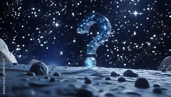 Fototapeta Cosmic Enigma A Celestial Question Mark Illuminates the Lunar Landscape, Unveiling Mysteries of the Universe