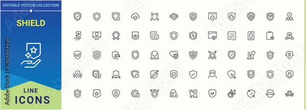Fototapeta Shield icon set. Includes symbols for lock, privacy, security, guard, firewall, protection and more. Privacy icon. Outline icons pack. Editable stroke. Vector collection.