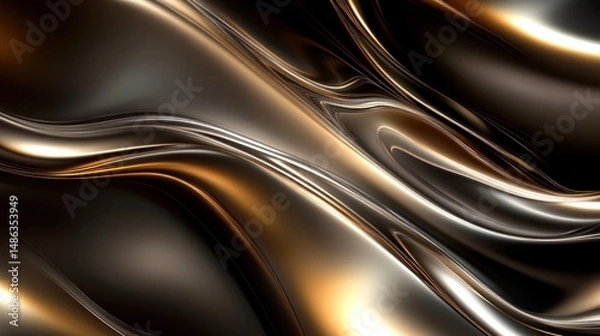 Fototapeta Abstract metallic flowing forms in gold brown and silver