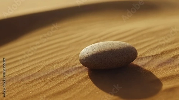 Fototapeta Smooth stone on rippled sand serenity and tranquility in nature