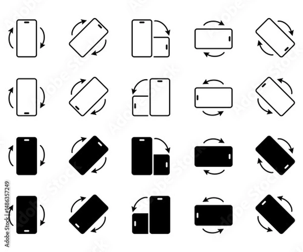 Fototapeta Smartphone rotation device orientation rotate mobile screen icon set flat design