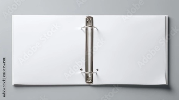 Fototapeta Empty, open, white binder with metal rings
