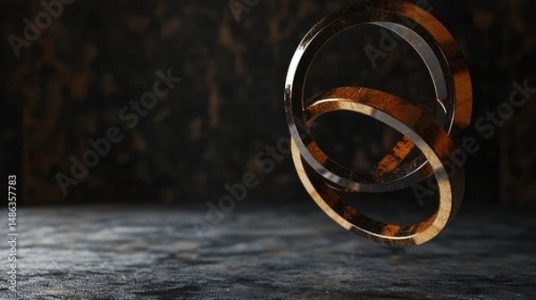 Fototapeta Interlocking metallic rings dark bronze texture abstract background