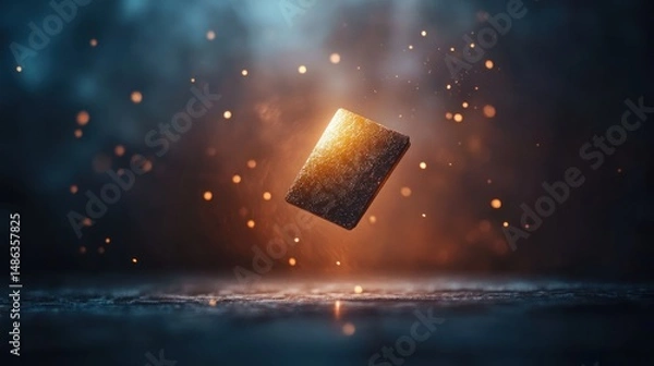 Fototapeta Levitation book dark golden texture with sparks fantasy abstract background