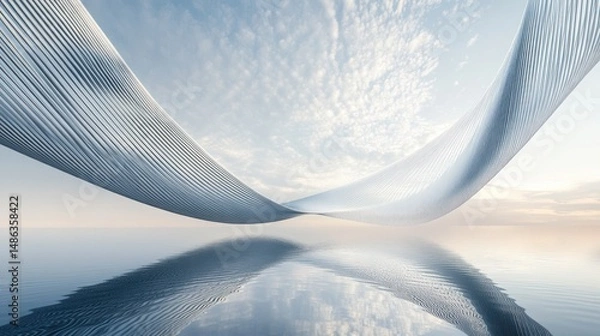 Fototapeta Abstract flowing ribbon over calm water minimalist design concept