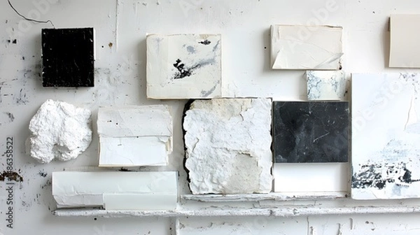 Fototapeta Abstract White and Black Textured Art Collage
