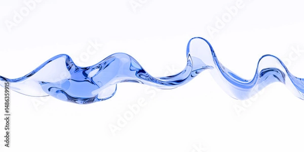 Fototapeta A dynamic, fluid splash of translucent blue liquid or gel on white background. Wave curve with sense of freshness, movement, and purity. Abstract 3d rendering design element