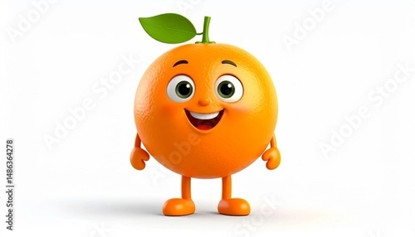 Obraz A happy orange character standing with a green leaf, full of joy and zest