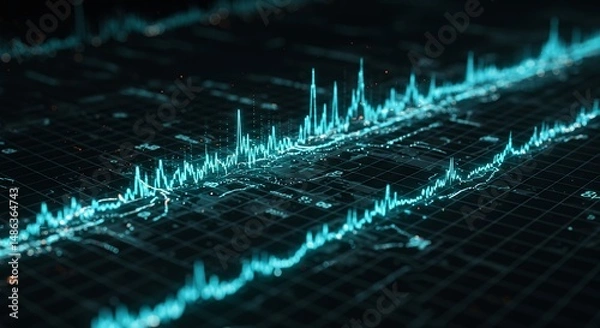Obraz Abstract technology background with glowing data lines and grid system visuals