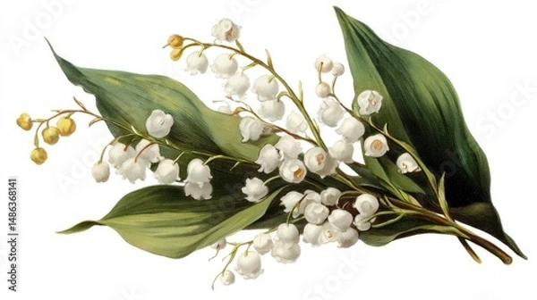 Fototapeta Vintage botanical Lily of the Valley drawing, elegant details, transparent PNG format