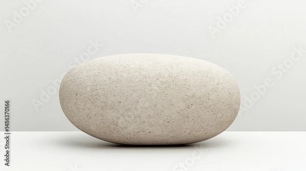 Fototapeta Textured beige oval stone on white background minimalist object photography
