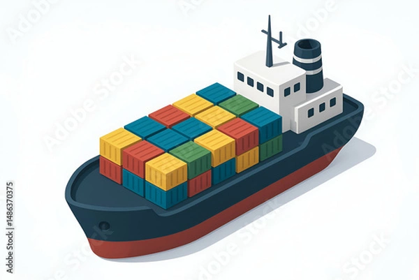Fototapeta Colorful cargo ship with stacked containers.