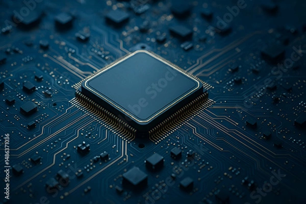 Fototapeta Close-up of a computer microprocessor on circuit.
